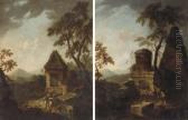 A Classical Landscape With Ruins And Figures By A Stream - view 1
