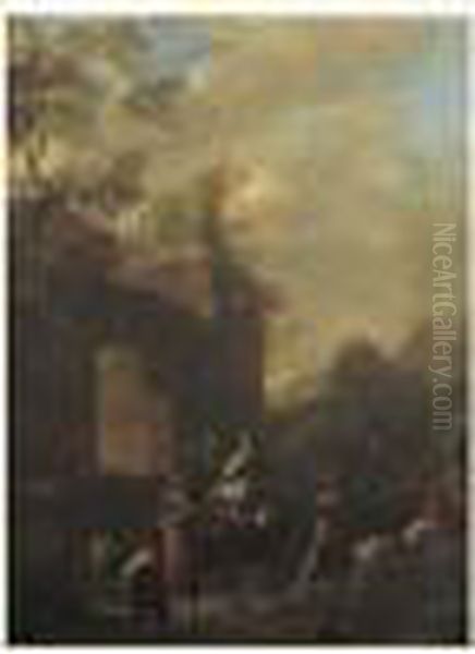 Bergers Et Leur Troupeau Pres De Ruines Romaines - view 1