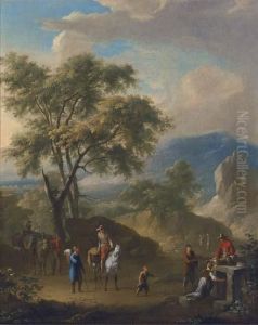 A Mountainous Landscape With Peasants Travelling On A Path by Franz Ferg