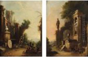 Italianate Landscapes With Figures Amongst Ruins Italianate Landscapes With Figures Amongst Ruins