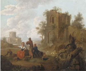 A Landscape With Figures
Conversing Before Ruins; And A River Landscape With Figures Conversing
Before Ruins by Franz Ferg