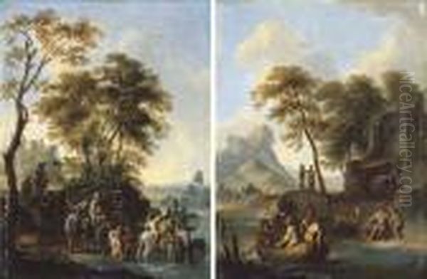 Travellers Crossing A River - view 1