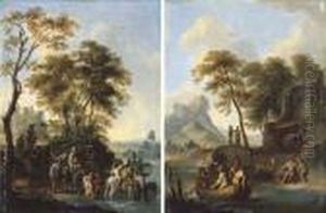 Travellers Crossing A River by Franz Ferg