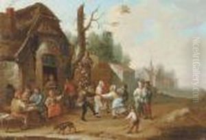 Peasants Carrousing And Merrymaking Outside An Inn by Franz Ferg