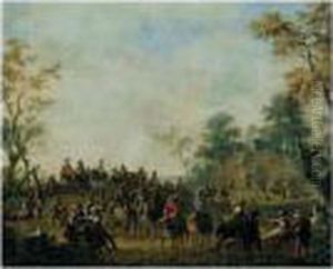 A Landscape With Travellers Leaving An Inn by Franz Ferg