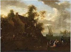 A River Scene With Peasants Returning In A Ferry From A