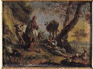 Le Repos Des Bergers Dans La Campagne Romaine by Franz Ferg