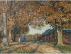 Autumn Landscape With Trees And Barn by Wilfred Gabriel De Glehn