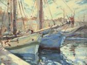 Boats In A Harbour, St Tropez by Wilfred Gabriel De Glehn