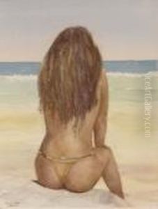 Back View Of Seated Female Bather Looking Out To Sea