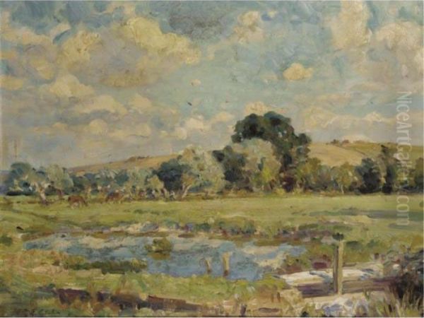Cattle Grazing By A Pond - view 1