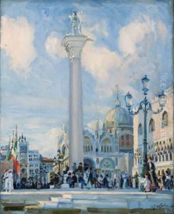 The Basilica Of St Mark, Venice, From The Piazetta, With The Columnof St Theodore