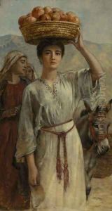 Woman Carrying a Basket Full of Pomegranates by Edwin Longsden Long