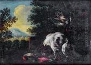 A Spaniel With Dead Birds In A Landscape by Adriaen de Gryef