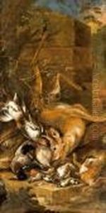 Vadaszcsendelet Ozbakkal Es Vadaszcsendelet Leolt Nyullal Es Madarakkal - Parkep by Adriaen de Gryef