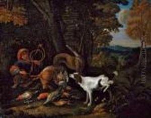 Jager Mit Hund Und Erlegtem Wild. by Adriaen de Gryef