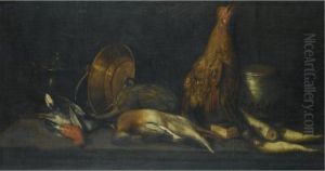 A Still Life With Dead Fowl, Artichokes, Parsnips, Pots And A Bucket