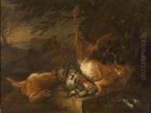 Huntsmen With Game In The Foreground by Adriaen de Gryef