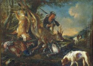 A Hunter With Game And Dogs In A Landscape A Hunter With Game And Dogs In A Landscape