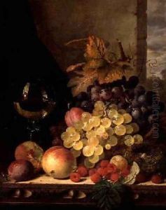 A Still Life with Grapes Raspberries and a Glass of Wine by Edward Ladell