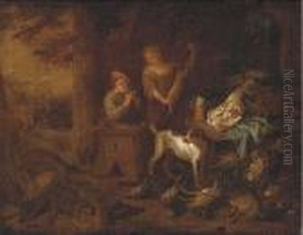 A Hunter And His Dog Home From The Hunt With Their Prize - view 1