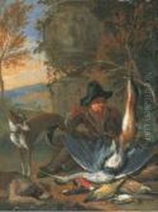 Chasseur Se Reposant Pres De Son Gibier Avec Ses Chiens by Adriaen de Gryef