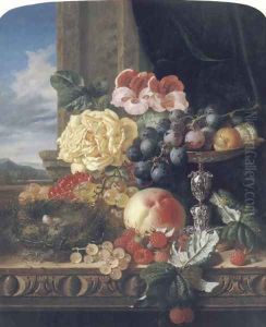 Still Life with Fruit, Flowers and a Bird's Nest by Edward Ladell
