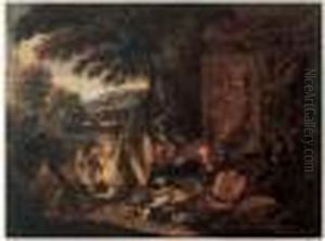 Trophee De Chasse Aux Melons Dans Un Paysage by Adriaen de Gryef