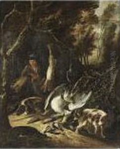 A Hunter And His Dogs With Their Prize