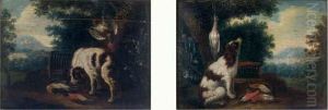 Chien Observant Des Oiseaux A Terre by Adriaen de Gryef