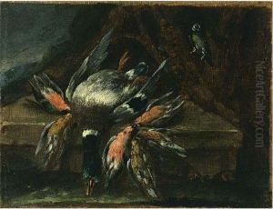 A Still Life Of A Duck And Other Birds, All On A Ledge by Adriaen de Gryef
