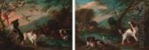 Spaniels Flushing A Mallard With
 Orpheus Charming The Animals Beyond; And Spaniels In A River Landscape 
With Adam And Eve In The Garden Of Eden Beyond