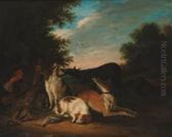 A Huntsman And Hounds With Game Resting In A Landscape - view 1