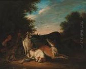A Huntsman And Hounds With Game Resting In A Landscape by Adriaen de Gryef