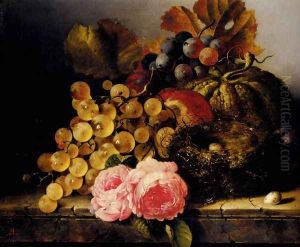 Still Life With A Birds Nest, Roses, A Melon And Grapes