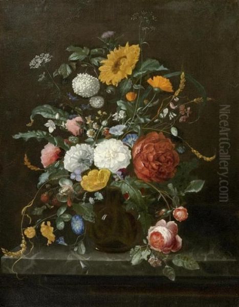 Floral Still Life In A Glass Vase On A Console - view 1