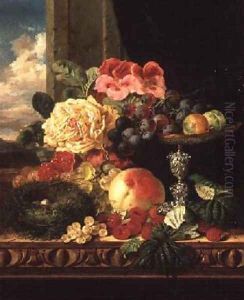 A Still Life of Fruit and Flowers by Edward Ladell