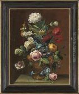Morning Glory, Roses, Asters, And Carnations On A Stone Ledge by Jan Davidsz De Heem