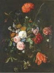 Roses, Tulips, Iris And Wild Flowers In A Vase by Jan Davidsz De Heem