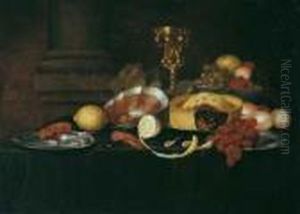 Heem, Jan Davidsz. De (1606 
Antwerpen - 1684 Antwerpen), Umkreis Fruhstucksstilleben Mit Schinken, 
Einer Pastete, Gekochten Krabben Und Einem Vergoldeten Buckelpokal. Ol 
Auf Leinwand (doubliert). H 74; B 100 Cm. by Jan Davidsz De Heem