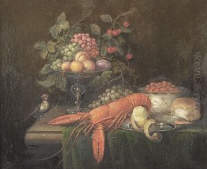 Still Life Of A Lobster, A Compote Of Fruit And A Songbird by Jan Davidsz De Heem