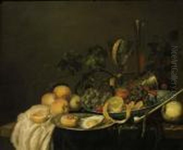 Grapes, A Peeled Lemon, An Orange And Cherries On A Wan-li Dish - view 1