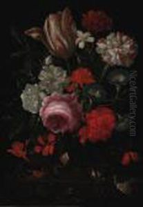 Roses, Carnations, Convolvulus And A Tulip With Insects And A Snailon A Ledge by Jan Davidsz De Heem
