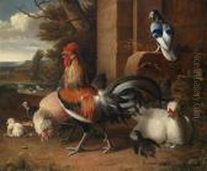 A Chicken Yard With A View Of Alandscape by Melchior de Hondecoeter