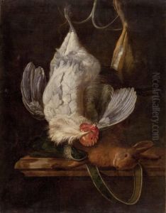 Stillleben Mit Erlegtem Hasen Und Weisem Hahn by Melchior de Hondecoeter
