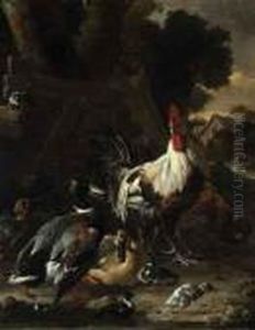 Ducks, Hens And Other Fowl In A Yard by Melchior de Hondecoeter