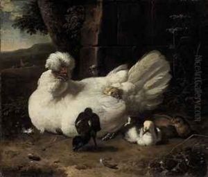 A Hen With Chicks In A Landscape