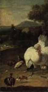 A Wooded Landscape With A Hen And Chicks In The Foreground: Afragment A Wooded Landscape With A Hen And Chicks In The Foreground: Afragment