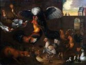 Huhnerhof Mit Einem Fuchs by Melchior de Hondecoeter