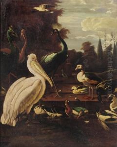 A Pelican, Peacocks And Ducks In An Italianate Landscape